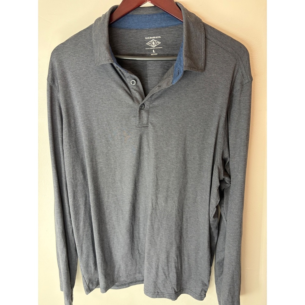 GH Bass & Co Mens Long Sleeve Polo Shirt Charcoal Gray Heather Large L Casual
